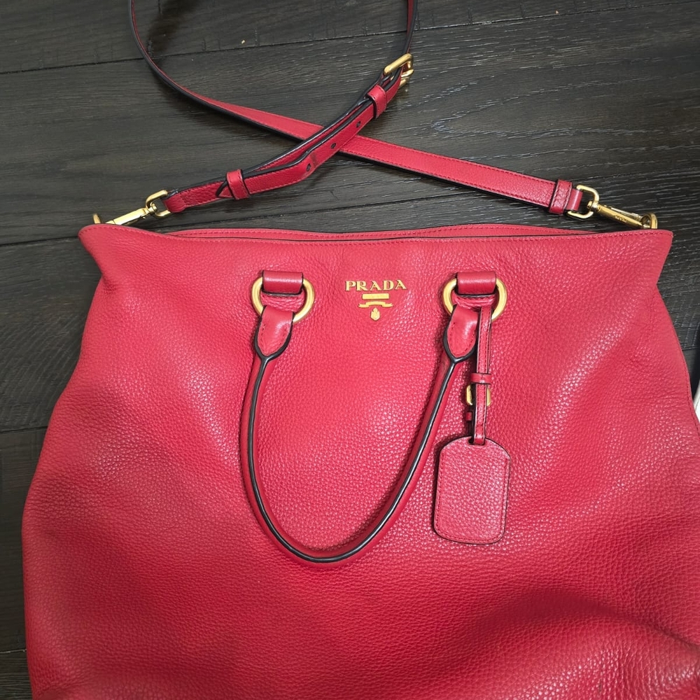 Prada Red Leather Satchel with Gold Details - Picture 11 of 11